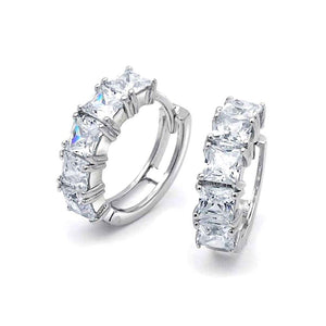Princess Cut CZ Hoop Earrings Cubic Zirconia Sterling Silver - Joyeria Lady