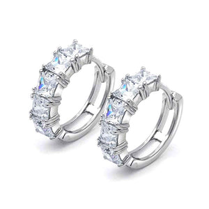 Princess Cut CZ Hoop Earrings Cubic Zirconia Sterling Silver