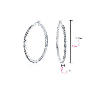 White Cubic Zirconia Pave Inside Out Hoop Earrings Prom Silver Plated