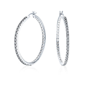 White Cubic Zirconia Pave Inside Out Hoop Earrings Prom Silver Plated