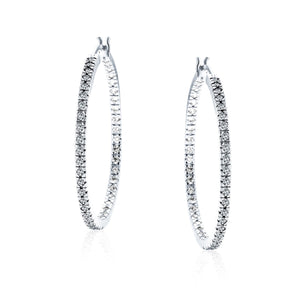 White Cubic Zirconia Pave Inside Out Hoop Earrings Prom Silver Plated