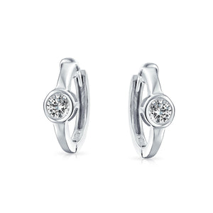 Solitaire Bezel Kpop Hoop Earrings Silver Plated Sterling Silver