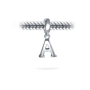 Block Letter Alphabet Letter Dangle Bead Sterling Silver European