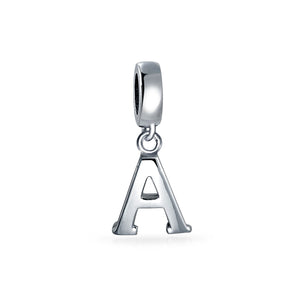 Block Letter Alphabet Letter Dangle Bead Sterling Silver European