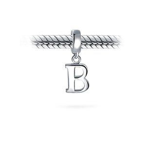 Block Letter Alphabet Letter Dangle Bead Sterling Silver European