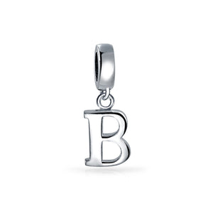 Block Letter Alphabet Letter Dangle Bead Sterling Silver European