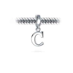 Block Letter Alphabet Letter Dangle Bead Sterling Silver European