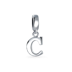 Block Letter Alphabet Letter Dangle Bead Sterling Silver European
