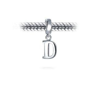 Block Letter Alphabet Letter Dangle Bead Sterling Silver European