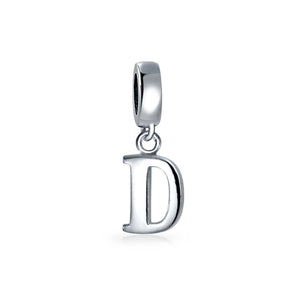 Block Letter Alphabet Letter Dangle Bead Sterling Silver European