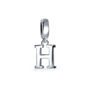 Block Letter Alphabet Letter Dangle Bead Sterling Silver European