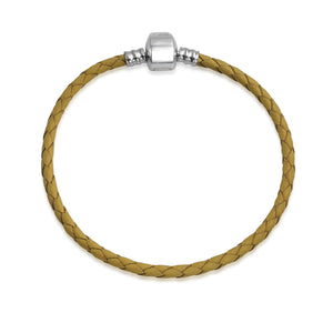 Weave Braid Leather Starter Charm Beads Bracelet Sterling Silver