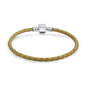 Weave Braid Leather Starter Charm Beads Bracelet Sterling Silver