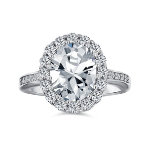 4CT Oval Pave Halo CZ Promise Engagement Rings .925 Sterling Silver