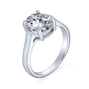 3CT Classic CZ Solitaire Oval CZ Engagement Ring .925 Sterling Silver