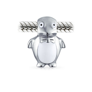 Christmas Snowman Penguin Bow Tie Charm Bead 925 Sterling Silver