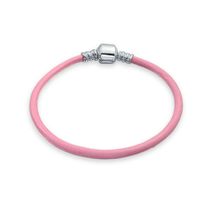 Genuine Leather Starter Charm Beads Bracelet Sterling Silver
