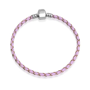 Weave Braid Leather Starter Charm Beads Bracelet Sterling Silver