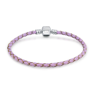 Weave Braid Leather Starter Charm Beads Bracelet Sterling Silver