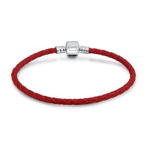 Weave Braid Leather Starter Charm Beads Bracelet Sterling Silver - Joyeria Lady