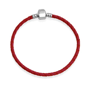 Weave Braid Leather Starter Charm Beads Bracelet Sterling Silver
