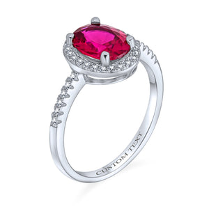 3CT CZ Oval Solitaire Halo Red Pink Engagement Ring Sterling Silver