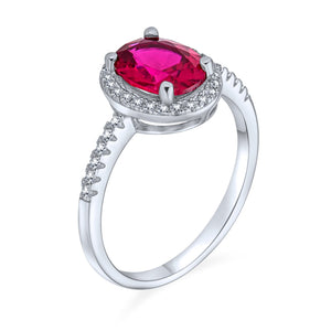 3CT CZ Oval Solitaire Halo Red Pink Engagement Ring Sterling Silver