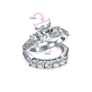 3CT CZ Square Princess AA Engagement Wedding Ring Band Set Gold Plated
