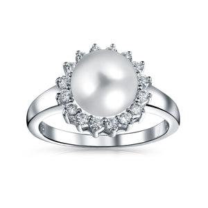 Solitaire Freshwater Cultured Pearl Engagement Ring Sterling Silver