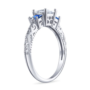 Filigree 3CT Solitaire 3 Stone CZ Engagement Ring 925 Sterling Silver