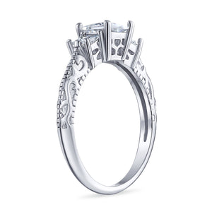 Filigree 3CT Solitaire 3 Stone CZ Engagement Ring 925 Sterling Silver