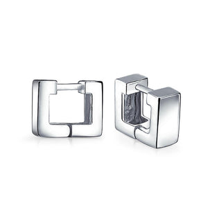 Geometric Two Tone Square Huggie Hoop Kpop Earrings For Women Men