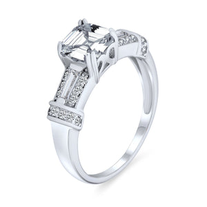 4CT CZ Asscher Cut Engagement Ring Baguettes Band 925 Sterling Silver - Joyeria Lady