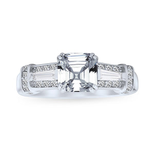 4CT CZ Asscher Cut Engagement Ring Baguettes Band 925 Sterling Silver