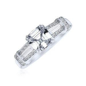 4CT CZ Asscher Cut Engagement Ring Baguettes Band 925 Sterling Silver