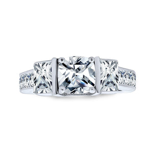 3CT Square Princess Cut 3 Stone CZ Engagement Ring 925 Sterling Silver