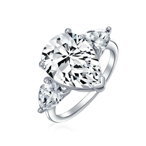 Big AAA 7CT CZ Canary Yellow Pear Teardrop Engagement Ring Sterling - Joyeria Lady
