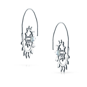 Boho Labyrinth Spiral Geometric Moonstone Earrings Silver Plated