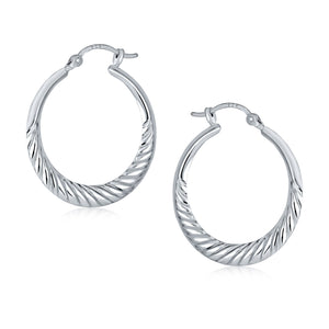 Lightweight Thin Striped Scalloped  Hoop Earrings .925 Sterling Silver
