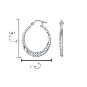 Lightweight Thin Striped Scalloped  Hoop Earrings .925 Sterling Silver