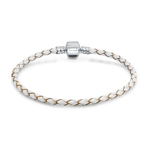 Weave Braid Leather Starter Charm Beads Bracelet Sterling Silver