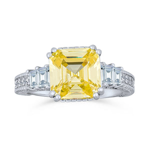 4CT CZ Asscher Cut Engagement Ring Baguettes Band 925 Sterling Silver