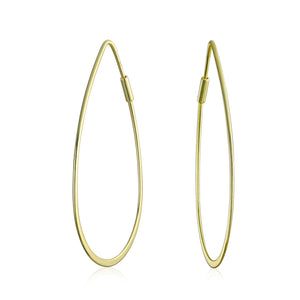 Teardrop Oval Endless Big Hoop Earrings Gold Plated Sterling Silver - Joyeria Lady