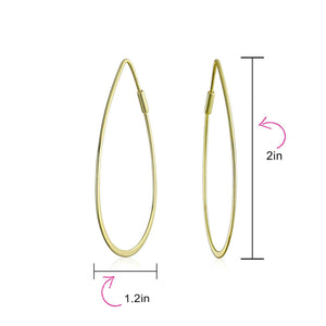 Teardrop Oval Endless Big Hoop Earrings Gold Plated Sterling Silver