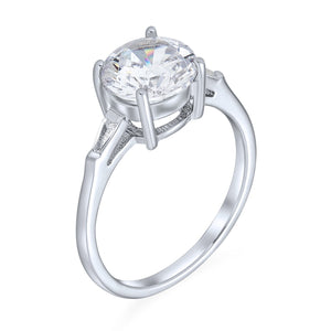 925 Sterling Silver 3CT AAA CZ Solitaire Engagement Ring Baguette Band