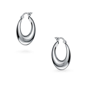 Boho Crescent Tapered Tube Hoop Earrings Polish 925 Sterling Silver