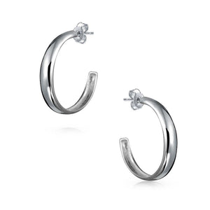 Lightweight Round Dome Half Large Stud Hoop Earrings Sterling Silver