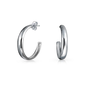 Lightweight Round Dome Half Large Stud Hoop Earrings Sterling Silver - Joyeria Lady