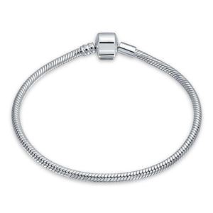 Snake Chain Starter Charm European Beads Bracelet Sterling Silver - Joyeria Lady