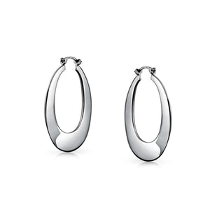 Engrave Flat Tapered Round Hoop Earrings 925 Sterling Silver 1.25 Inch